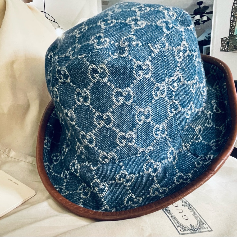 Gucci Blue and White Monogram Bucket Hat